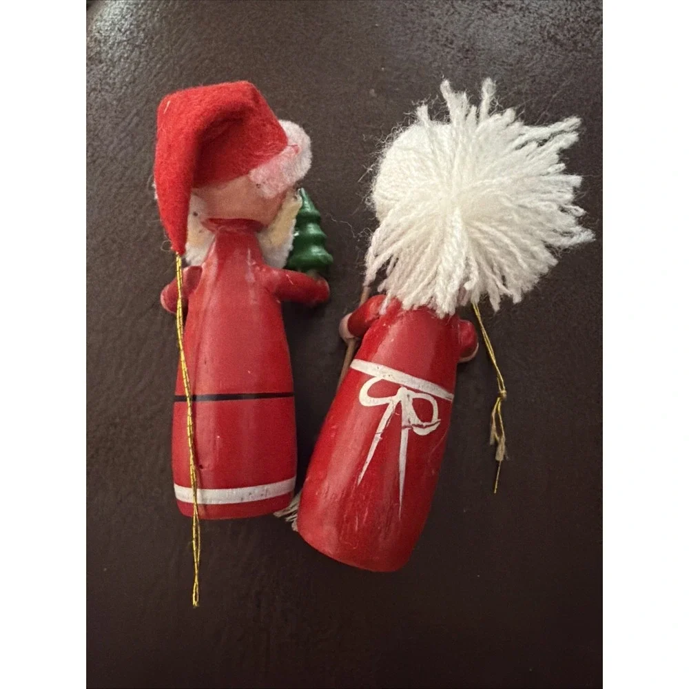 Vintage Mr and Mrs Santa Claus Wood Ornaments Christmas Tree Glasses Tree Felt H